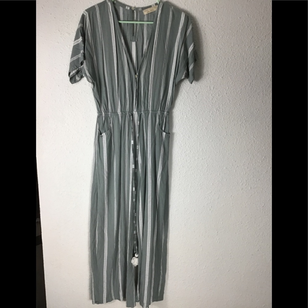 Beach gold striped drawstring jumpsuit size medium - Picture 3 of 8